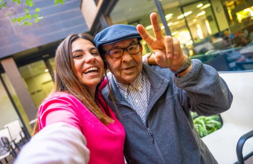 Resident and caregiver sharing a warm moment